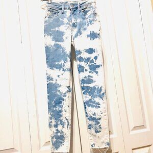 Levi Strauss 721 High Rise Skinny Ankle Blue/White Tie Dye Distressed Jeans-25